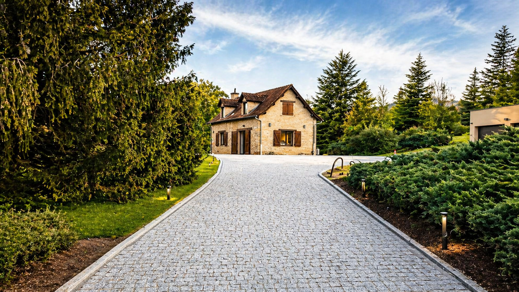 Maison avec allée et cour en pavés granit
